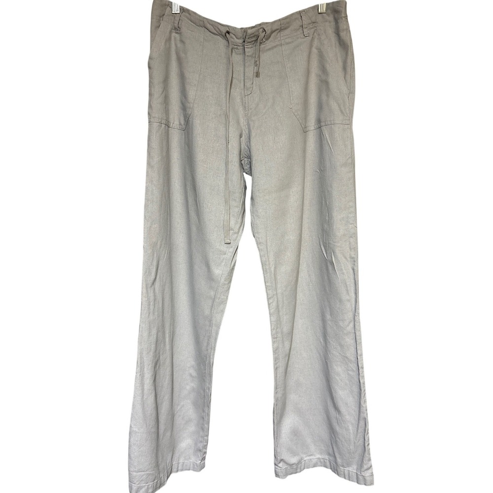 Just Living Linen Pants Women Large Wide Leg Gray Drawstring Relaxed  Summer
